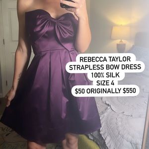 Rebecca Taylor purple strapless bow dress